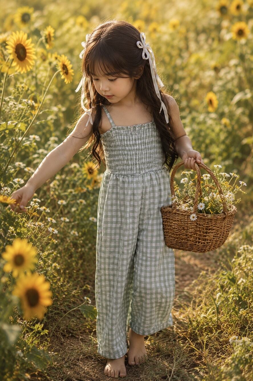 Chasing Butterflies Through The Orchard Gingham Pants Romper 5/6